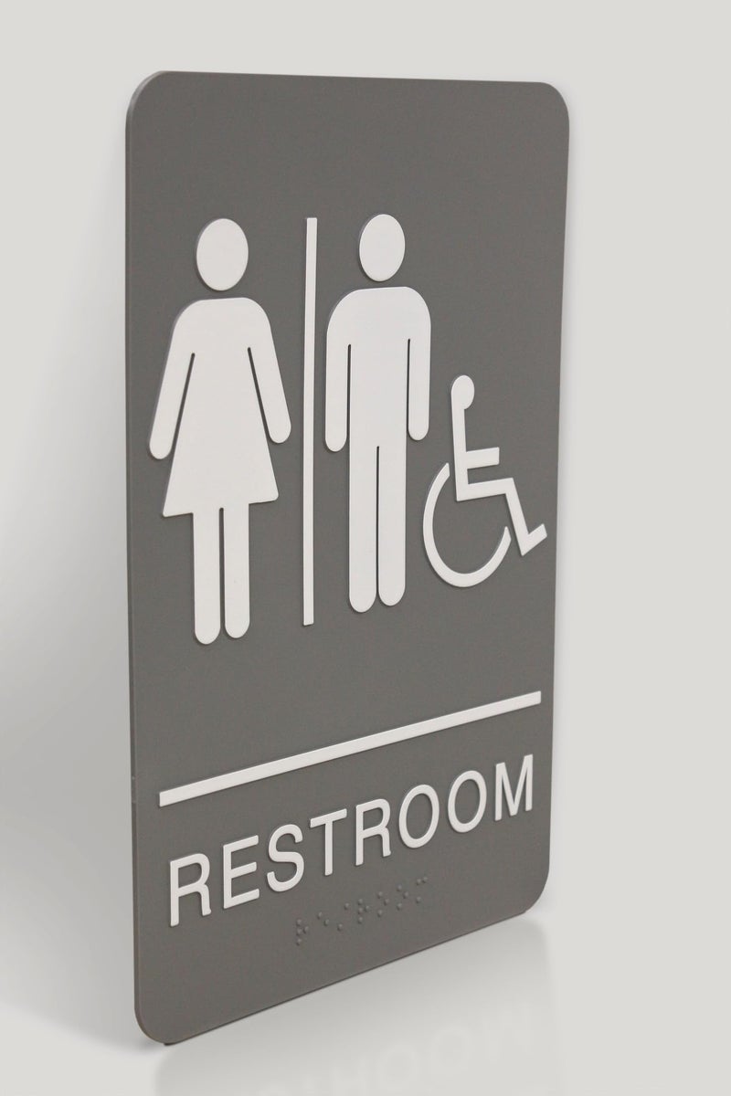 Headline Sign 5222 ADA Wheelchair Accessible Restroom Sign with Grade 2 Braille and Tactile Graphics, 6 Inches by 9 Inches, Light Gray/White, Made in USA - Image 4